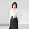 Blusa de Gasa Azul para Mujer, Adecuada para Primavera y Otoño, Atuendo Profesional para el Trabajo, Ropa Interior, Camisa de Manga Larga para Personal Docente