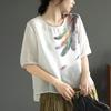 Algodón y Lino Verano Nuevo Retro Estampado Literario Suelto y Elegante Look Adelgazante Suelto Camisa con Clase Tops de Mujer