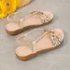 Comercio electrónico transfronterizo, talla grande, novedades 2026, sandalias de mujer en stock, punta redonda, diseño tejido, sandalias de moda para exteriores, sandalias planas de mujer