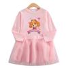 Vestido infantil da equipe Wang Wang, vestido de manga comprida para meninas, primavera e outono, novo vestido da moda, vestido de princesa de malha para bebês meninas
