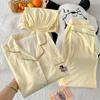 Pijama Feminino Verão Fino Manga Curta Terno Três Peças Xadrez Desenho Dachshund Roupas de Casa Foto Real Atacado