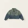 Chaqueta Corta de Mezclilla para Niña, Nueva Colección de Otoño, Cuello Solapa, Manga Larga, Top de Moda Bordado Degradado para Niña