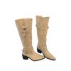 Botas de Gamuza con Hebilla de Cinturón 2025 Otoño e Invierno Nuevo Estilo Punta Redonda Tacón Grueso Cuero Slip-On Botas Slouch en Stock