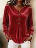 2026 Europeu e Americano Comércio Exterior Transfronteiriço Amazon Nova Blusa Camiseta Feminina Elegante de Veludo com Botões e Manga Longa