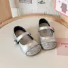 Zapatos de Princesa para Niñas, Estilo Pequeño Lujo, Bailarinas Plateadas para Niños, Mary Janes con Lentejuelas para Niñas, Zapatos de Cuero para Bebé, Mocasines de Suela Suave