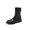 Botas de Moda Adelgazantes Estilo Retro Francés Británico Puntera Redonda Patrón Tejido a Mano Piel de Oveja 2025 Otoño Versátiles Cremallera Trasera Botines