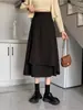 Saia midi feminina de primavera, estilo A, plus size, cintura alta irregular, estilo coreano, saia evasê que cobre o quadril com barra larga