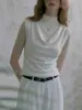 Camiseta de tricô branca sem mangas com gola alta francesa para mulheres, top fino de verão justo, curto e respirável