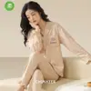 Cárdigan de Nuevo Estilo Pijama de Algodón Elástico para Mujer, Conjunto Casual de Manga Larga y Pantalón Largo para Primavera y Otoño, Conjunto de Alta Gama para Otoño e Invierno