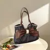 Bolso tote de lunares con lazo estilo coreano para mujer, bolso de hombro de gran capacidad para el trabajo, bolso de axila, bolso de mano retro estilo universitario