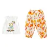 Conjunto de Verano para Niñas con Dibujos Animados y Pedrería sin Mangas Verano 2026 Nuevo Elegante Informal Conjunto de Verano Pantalones Anti-Mosquitos Conjunto de Dos Piezas