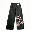 Jeans Europeu e Americano Transfronteiriço para Homens e Mulheres, Vários Estilos com Bordado de Flor de Cerejeira, Calças de Pernas Largas, Estilo Vintage Lavado, Jeans Soltinho, Moda de Rua