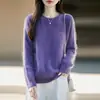 2026 Inverno Novo Estilo Lã Gola Redonda Tricô Manga Longa Bloqueio de Cores Gola Lantejoulas Lã Escovada Suéter Jumper Feminino