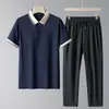 Diyu Shenlong Camisa Polo de Seda Hielo para Hombre Verano Nuevo Estilo Traje Casual para Hombres de Mediana Edad y Mayores Conjunto Fresco de Manga Corta y Pantalón Largo