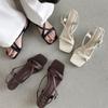 Sandalias de Cuero Genuino para Mujer Estilo Coreano Versátil Cómodo Tacón de Cuña Primera Capa Piel de Oveja 2025 Tira Cruzada Tacón Medio Punta Cuadrada Punta Abierta