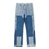 Jeans Largos Casuales Sueltos de Mezclilla con Parches de Graffiti Gal Splash-Ink y Rasgaduras
