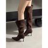 Botas Elegantes de Salto Alto Acima do Joelho para Mulheres 2025 Novo Estilo Hot Girl Melard Tubo Largo Bico Fino Botas de Salto