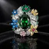 Anillos Joyas Adornos Piedra Preciosa Verde Pavo Real Brillante Anillo Abierto Moda de Alta Gama Lujo Ligero Retro Para Mujer Venta al por Mayor