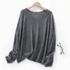 Ligeramente transparente primavera y otoño manga larga nuevo cachemir capa base color liso suéter para mujer cuello en V clásico seda glutinosa cómodo simple suave