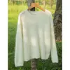 Suéter Básico Tricotado 100% Caxemira Pura, Novo Estilo Outono e Inverno, Gola Redonda, Estilo Relaxado, Suéter Pulôver Feminino com Recortes
