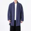 Bata modificada estilo chino Hanfu con cuello alto, cárdigan simple holgado de longitud media, abrigo casual de inspiración Zen retro