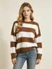 Suéter de Punto Redondo a Rayas y Bloques de Color Otoño e Invierno Transfronterizo para Mujer, Top de Punto Holgado Estilo Perezoso, Venta al por Mayor de Fábrica ODM