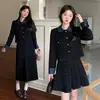 2025 Nuevo Invierno Talla Grande para Mujer Pequeño Fragante Falso Dos Piezas Algodón Mezclilla Empalme Chaqueta Falda Plisada Falda Larga Traje