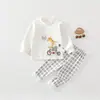 Conjunto de Bebê Elefantinho Provoca Girafa, Cintura Alta, Algodão Puro, Proteção para Barriga do Bebê, Roupas de Outono para Recém-Nascidos, Calças de Outono