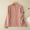 Camisa larga de manga larga de algodón y lino estilo vintage de corte holgado para mujer, nuevo modelo primavera-verano 2024, cuello redondo, chaqueta camisa de longitud media para mujer