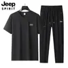 Conjunto de Camiseta de Manga Corta de Seda Helada para Hombre Verano 2026 Pantalones Largos de Secado Rápido Tallas Grandes Ropa Deportiva para Hombre Conjunto Casual de Dos Piezas