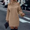 Vestido Suéter Solto de Malha de Comprimento Médio Estilo Europeu e Americano Outono e Inverno 2025 Novo Estilo Gola Alta Meia Manga Longa Ombro a Ombro