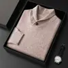 Suéter pulôver masculino moderno de lã pura com gola de fruta verde, corte solto, base de malha de cashmere para outono e inverno