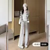 9905 Pantalones Anchos con Cordón Retro para Mujer Otoño Invierno Holgados Adelgazantes Casuales Cintura Alta Caída Estilo Perezoso Pierna Recta Largos
