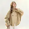 Nuevo Gabardina Corta Khaki para Primavera y Otoño para Mujer, Talla Petite, Estilo Coreano, Chaqueta Versátil Casual de Gama Alta con Cuello Alto