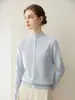 Cardigã 100% caxemira, nova blusa base feminina outono e inverno com gola semi-alta e barra dobrada, casaco de botão único estilo suave