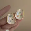 Pendientes de Flor de Rosa con Zirconia Azul Neblina Repujada Estilo Francés Retro Esmalte Goteado para Mujer, Lujo Ligero, Sensación de Alta Gama, Estilo Nicho