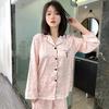Pijama de manga larga con estampado de leopardo de alta gama para mujer, otoño, malla de seda de hielo, rojo, pantalones de viento, temperamento casual, traje de ropa para el hogar, venta al por mayor