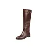 Botas de Caballero de Cuero de Vaca de Calibre Grande Hebilla Otoño/Invierno 2026 Tacón Bajo Grueso Punta Redonda Cuero Genuino Caña Alta Botas Largas Mujer