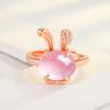 Anillo de Conejo Rosa con Cristal Rosa Chapado en Oro Rosa Kalaimei - Anillo de Conejo Lindo y Dulce Ajustable