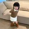 Estilo Coreano 2026 Verano Nuevo Top de Punto Retorcido con Cuello Polo Manga Corta Estilo Academia para Niñas Falda Blanca de Corte A