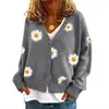 Amazon AliExpress Suéter de Punto Nuevo para Mujer Abrigo de Botones con Bordado de Crisantemo Otoñal Ropa para Mujer