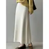 Falda de punto para mujer en otoño e invierno, talla pequeña, cintura alta engrosada, adelgazante, falda recta de un solo paso para cadera, falda larga de lana recta rizada