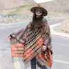 Estilo Étnico Capa Chal con Capucha Lijiang Xinjiang Xizang Noroeste Ropa de Turismo Fotografía Cálido Cabo Exterior