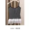 Nuevo Estilo Camisola de Rayas con Botones y Ribete de Encaje, Ropa Interior de Verano para Mujer, Hermoso Diseño en la Espalda, Sujetador Integrado con Almohadillas en el Pecho