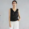 Chaleco de Seda Estilo Chino Xiangyunsha con Escote en V y Panel de Malla en la Espalda Top de Base de Seda de Morera Verano