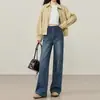 Novos estilos de outono e inverno de calças jeans largas estilo coreano para grávidas, com linhas de corte diagonais, projetadas para esconder a barriga, criar um efeito emagrecedor e cobrir os quadris, com um design de comprimento total