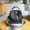 Bolsa Transversal de Ombro Casual Mochila Nova Estilo Verão Couro de Ovelha Preto Original Feita à Mão College Retrô Simples Transfronteiriça