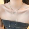 Collar Largo de Borla de Mariposa de Zircón Plateado para Mujer Primavera y Verano Nuevo Nicho de Alta Gama Cadena de Clavícula Ajustable