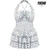 2026 Falda de Pastel Retro de Lunares Talla Grande Estilo Casual Ajustada Cuello Halter Adelgazante Traje de Baño de una Pieza para Vacaciones en Aguas Termales para Mujeres