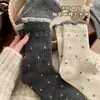 Meias de Lã com Bolinhas para Primavera e Outono para Mulheres, Meias de Cano Médio, Espessadas e Forradas com Lã para Aquecimento, Sapatos Birkenstock Cinza, Meias Longas de Inverno